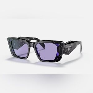 Prada Black Marble Square Sunglasses with Purple Lenses